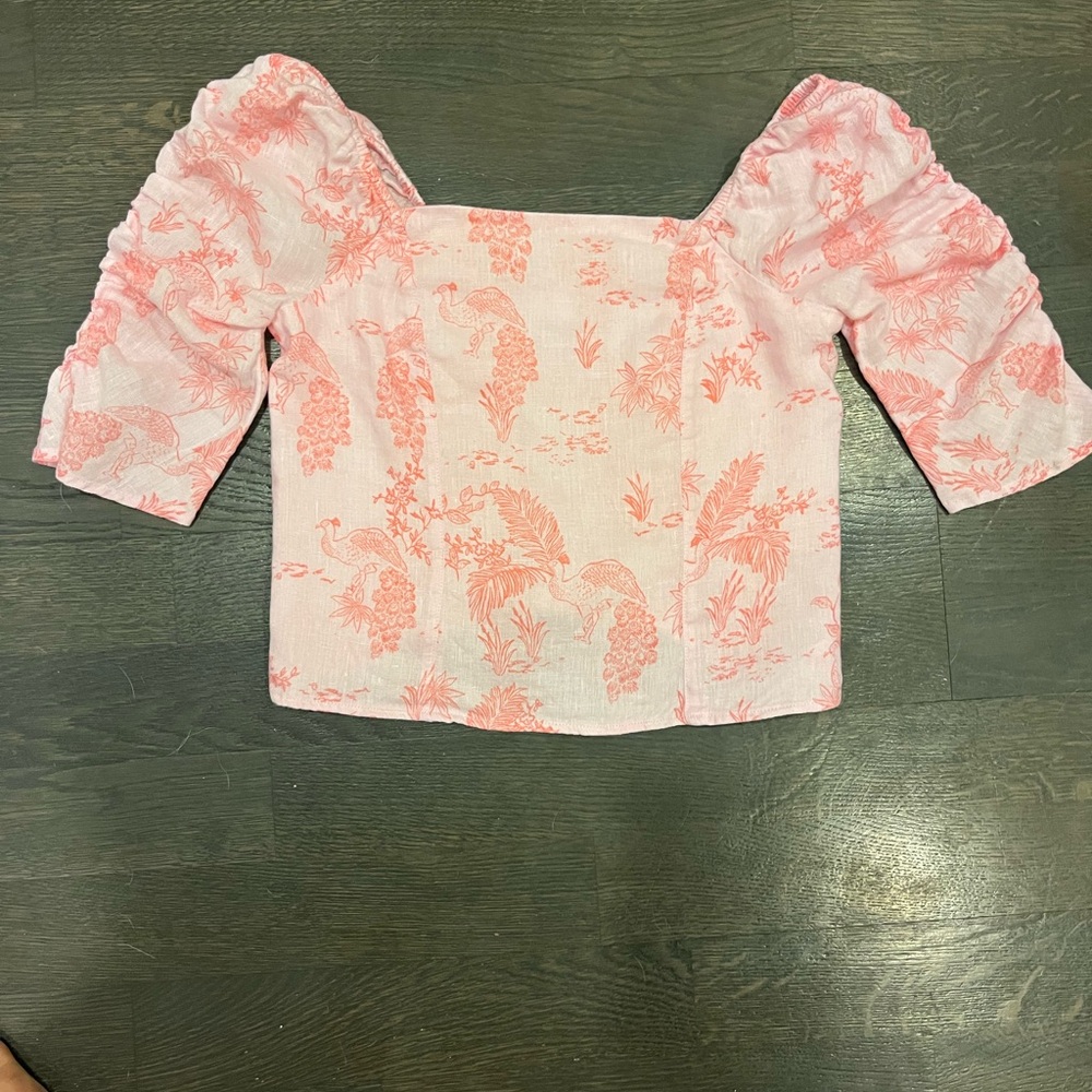 Cynthia Rowley 100% linen pink top- cottagecore look